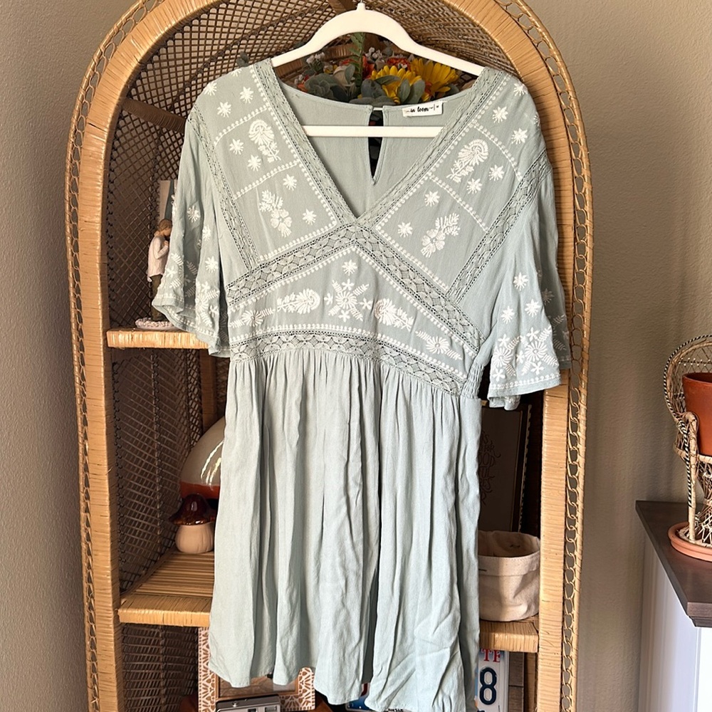 Bohme mini sage embroidered dress